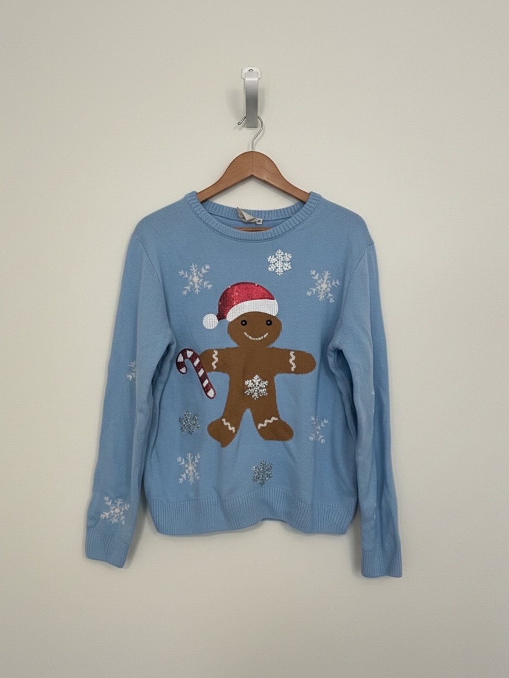 Dari light blue Holiday sequin gingerbread man snowflake sweater size XXL